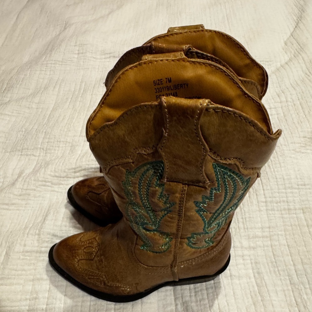 Flex West Liberty Girl Boot Brown Turquoise Cowboy Boots Western Pull On Size 7